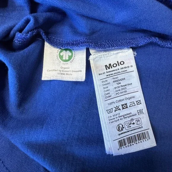 MOLO Roxo Smiley T-Shirt Boys 4 4T 104 Unisex Royal Blue Organic Cotton Tee - Picture 5 of 5